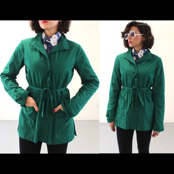 (SOLD) Vintage 70s Kelly Green Coat Jacket Size S - Picture 4 of 7